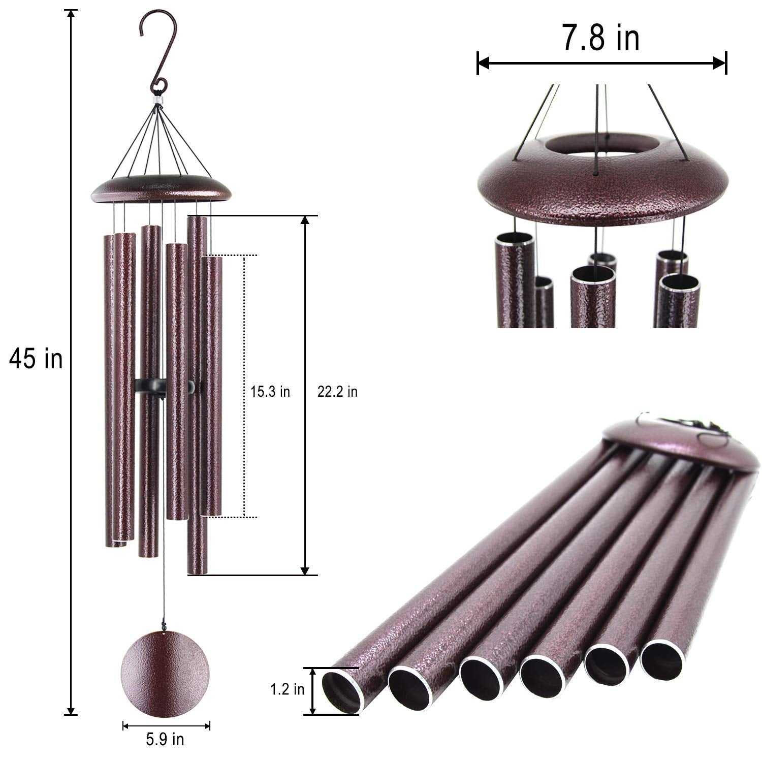 Astarin Wind Chimes Outdoor Deep Tone, 45 in Memorial Wind Chimes Large with 6 Heavy Tubes, Large Deep Tone Wind Chimes Outdoor for Garden Hanging
