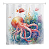 goodbath Octopus Shower Curtain 200cm drop, Watercolor Deep Ocean Sea Waterproof Fabric Bath Curtains for Bathroom Bathtub, 180 x 200cm