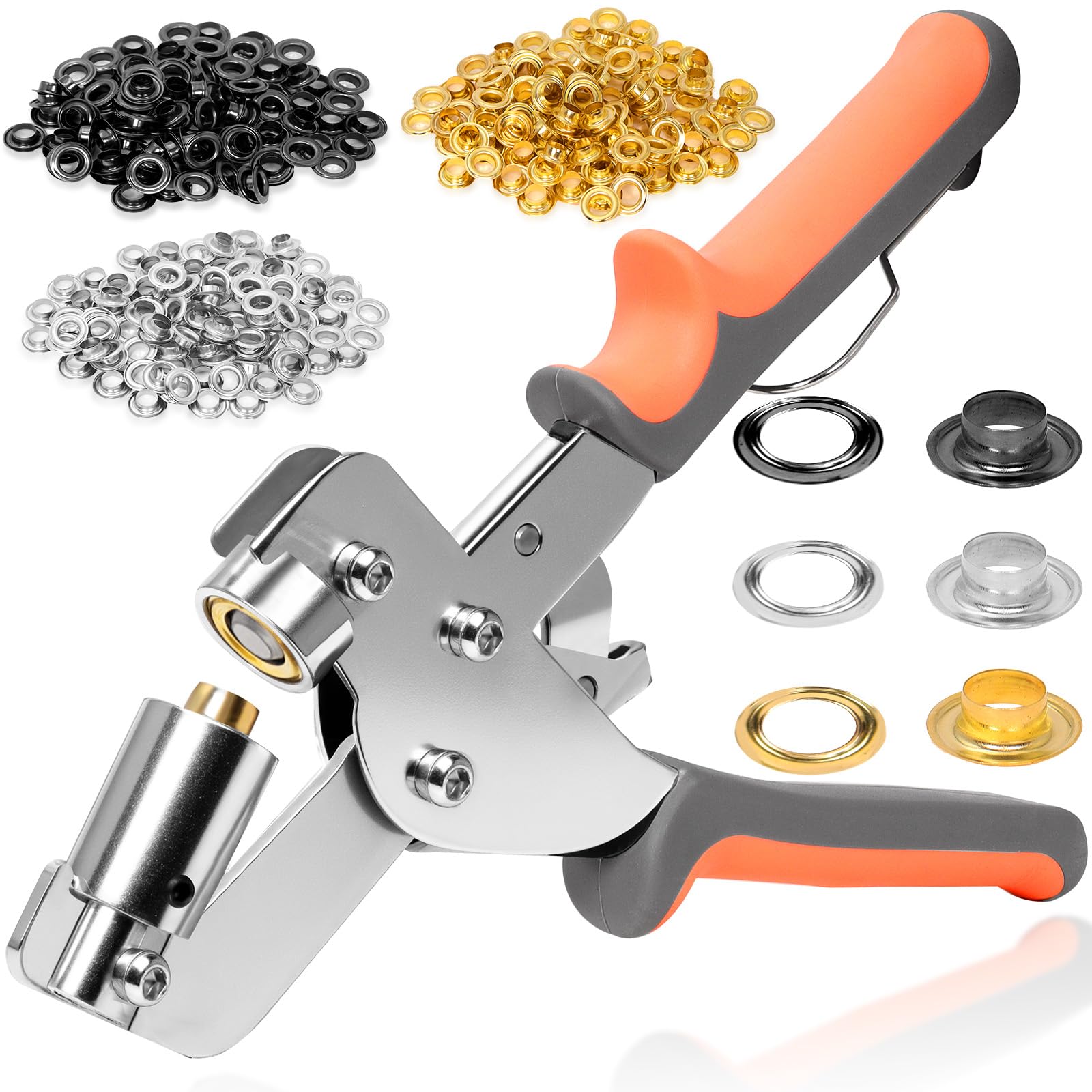 SBGGRL Grommet Tool kit,3/8 Inch Heavy Duty Grommet Pliers with 300 pcs 10mm Metal Grommet (Gold, Black, Silver) for Tarps, Fabric,Leather, Tents,