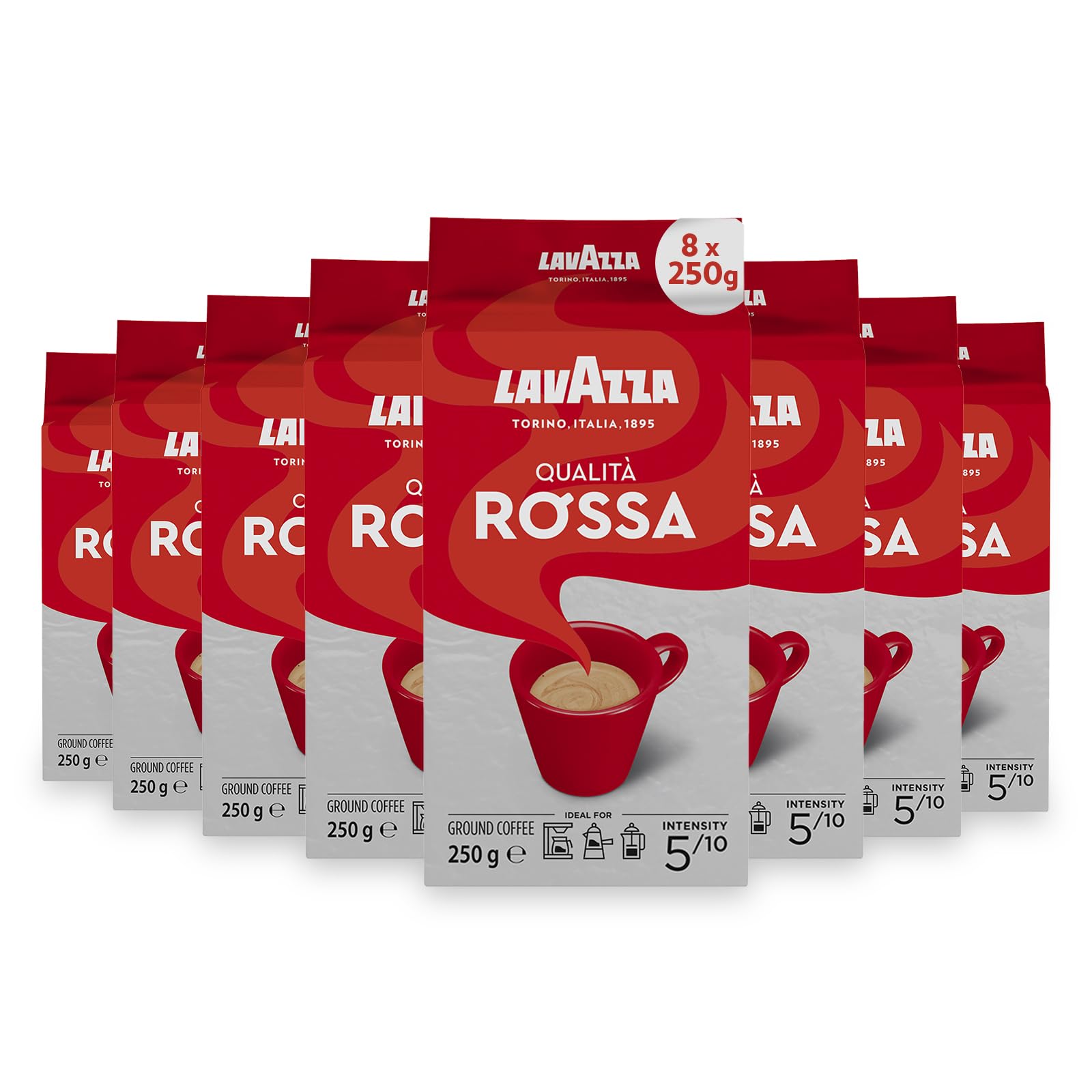 Lavazza Qualit? Rossa Ground Coffee, Medium Roast, 250 g Each, 8-Pack