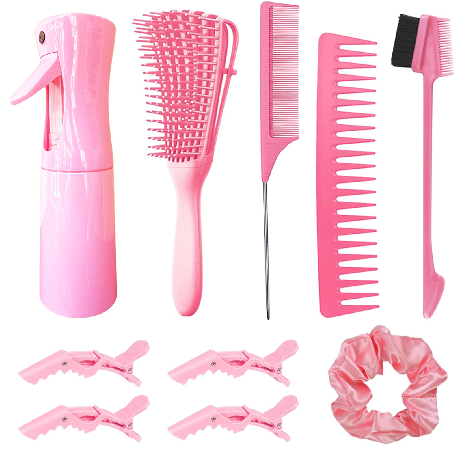 10Pcs Hair Brush Set with Spray Bottles - Detangling Brush for Wet/Dry Curly Hair,Teasing Comb & Edge Hair Brush for Women, Babies & Salon