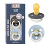BIBS Colour Night Glow in The Dark Soother 2-Pack, BPA Free Dummy Pacifier, Made in Denmark, Size 3 (18+ Months), Iron Glow/Baby Blue Glow