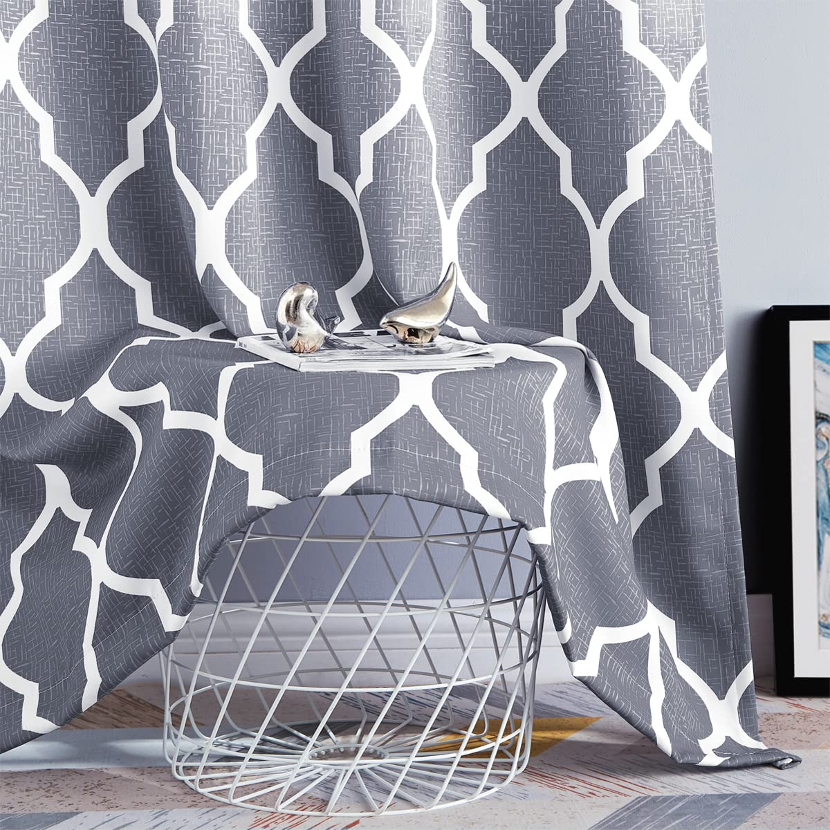 Beauoop Blackout Curtains for Bedroom Grey Ombre Curtains 72 Inch Drop Geometric Print Eyelet Curtain for Living Room Darkening Thermal Insulated