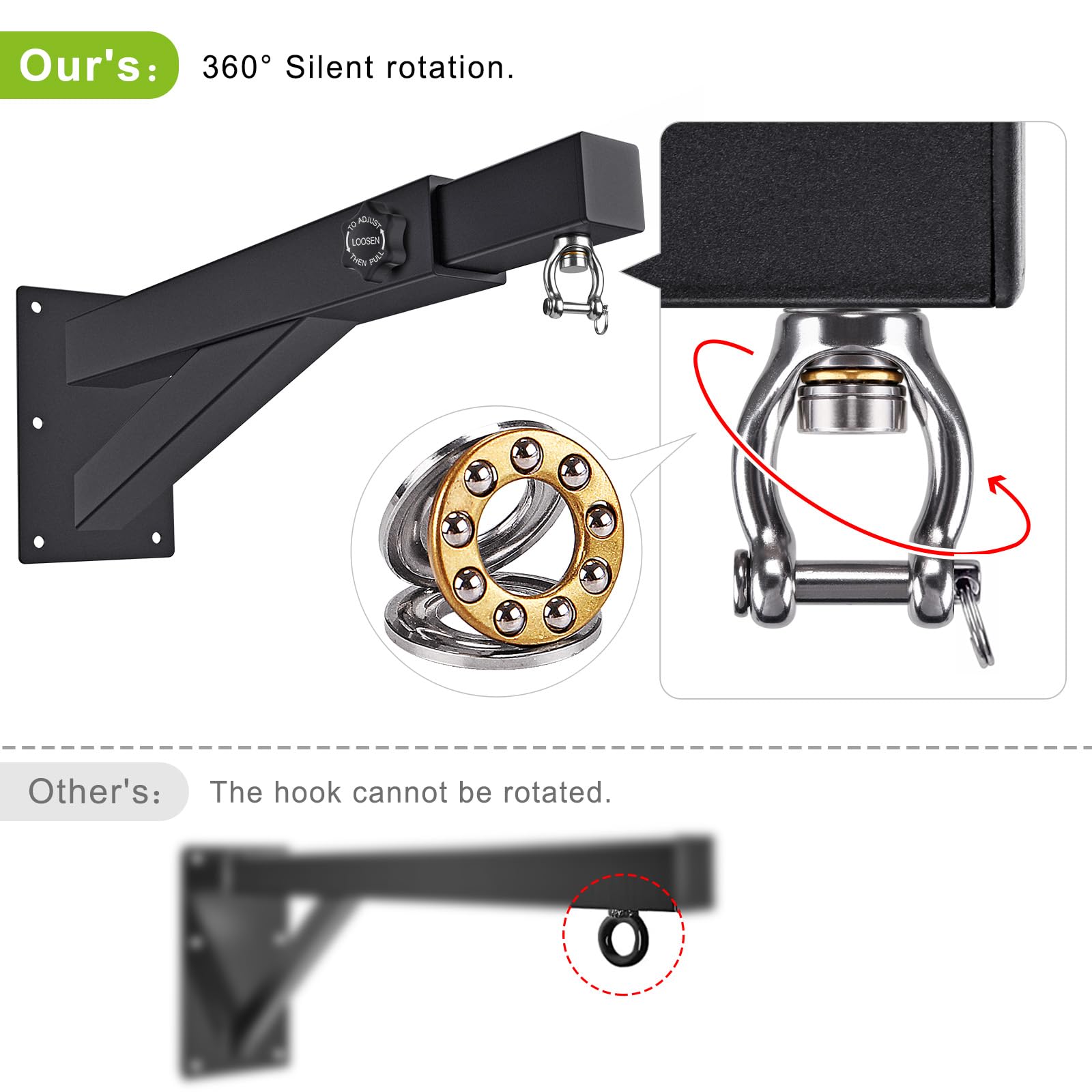 BeneLabel Punch Bag Bracket, Boxing Bag Wall Stand Frame Heavy Duty Speed Bag Hanger Silent Rotation with Adjustable 44-64cm Length for Boxing