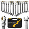 Enventor 14PCS Flex-Head Ratchet Spanner Set, 90-Teeth, 4? Swing Arc - Metric, 6mm to 19mm Ratcheting Combination Wrench Set, Chrome Vanadium Steel-