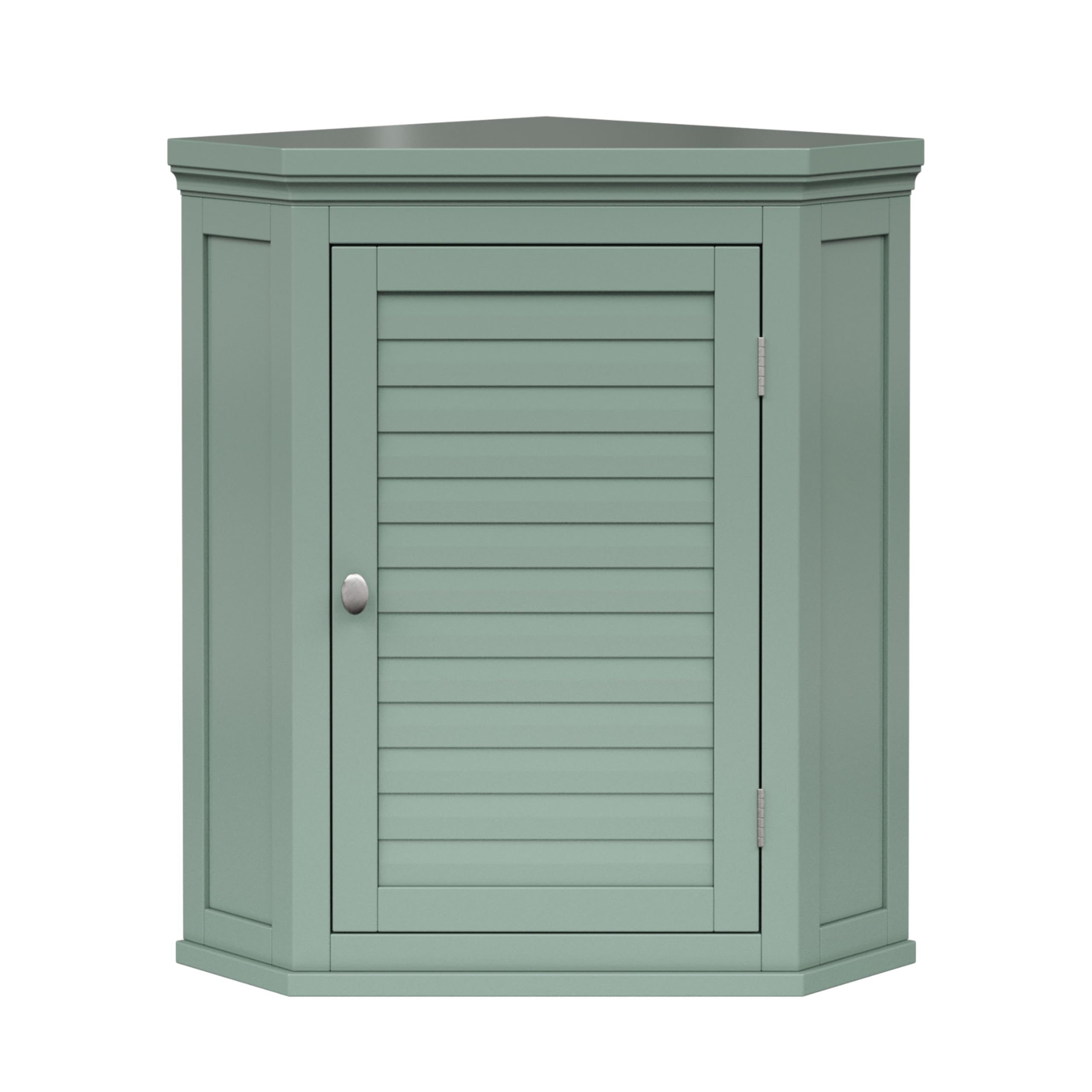 Teamson Home Glancy Removable Corner Wall Cabinet with Faux Louvered Door, Sage Green
