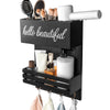 Cokritsm Wooden Hair Dryer Holder Wall-Mounted - 2 Tier Bathroom Storage Shelf Cosmetic & Hairdressing Tools Organizer for Bathroom Countertop/Vanity