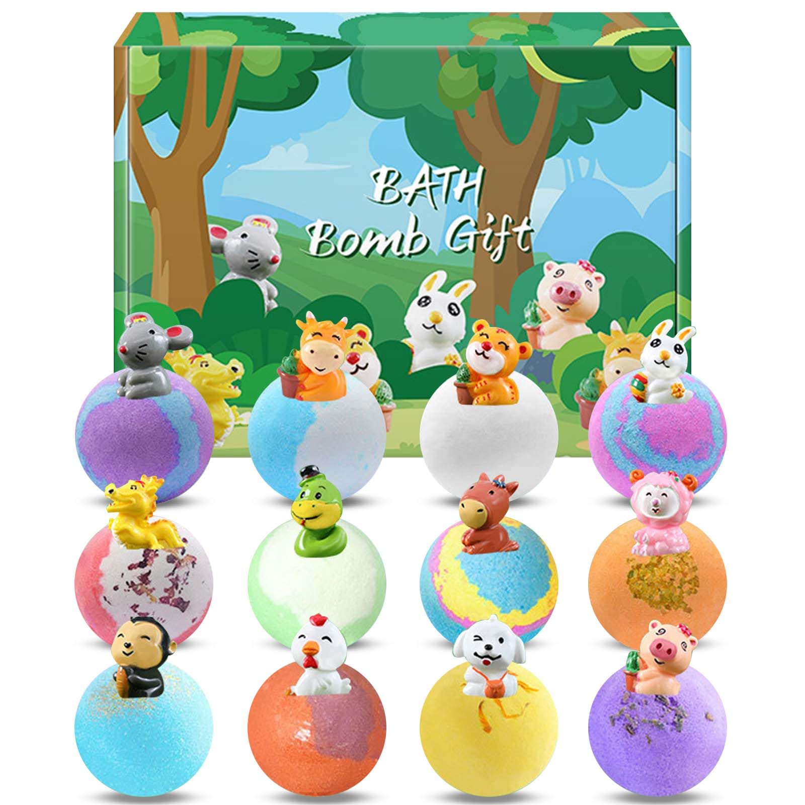 Bubble Bath Balls for Kids, 12Pcs Bath Bombs with Animal Surprise, Organic Natural Bath Ball Bathbombs Spa Bath, Bath Bombs Gift Set Handmade Spa