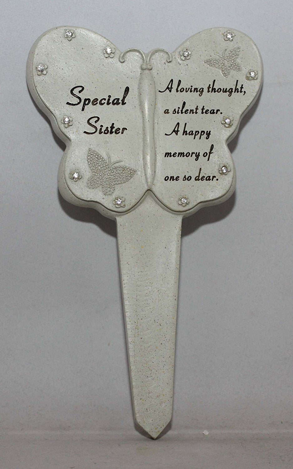 Sister Diamante Memorial Butterfly Stake Garden Stone Plaque Grave Ornament pushes in ground
