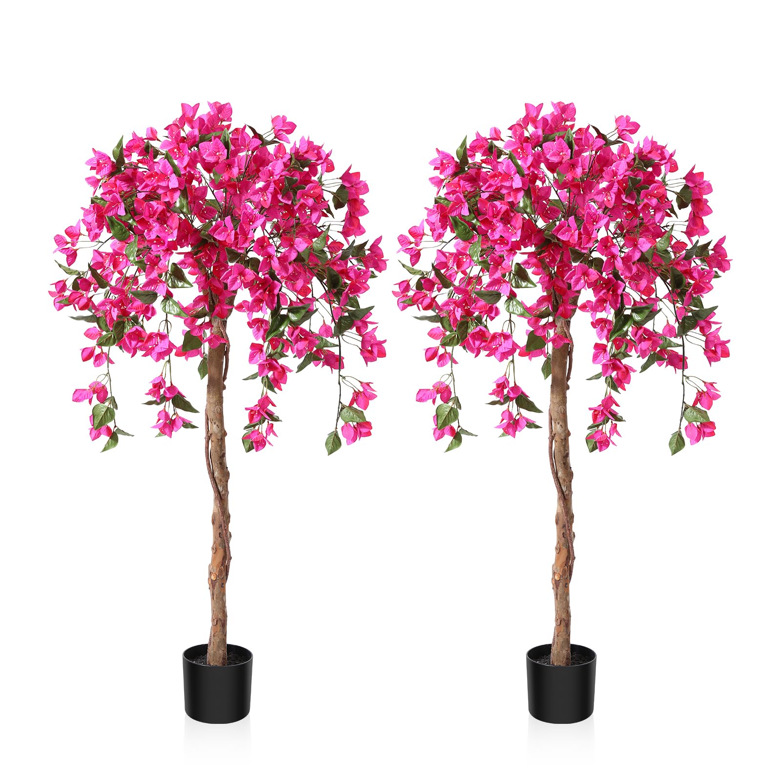 Fopamtri Artificial Plants Bougainvillea 120 cm Artificial Blossom, Fake Plants in Pot Large Pink Artificial Tree with Flowers for Home House Office