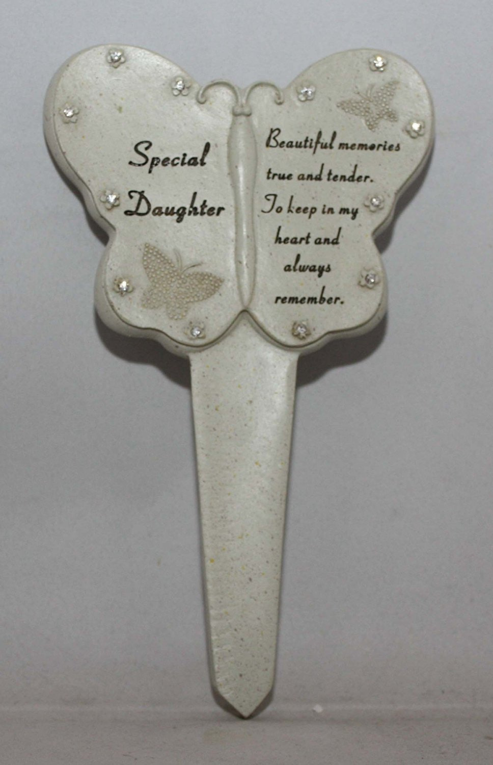 Daughter Diamante Memorial Butterfly Stake Garden Stone Plaque Grave Ornament pushes in ground