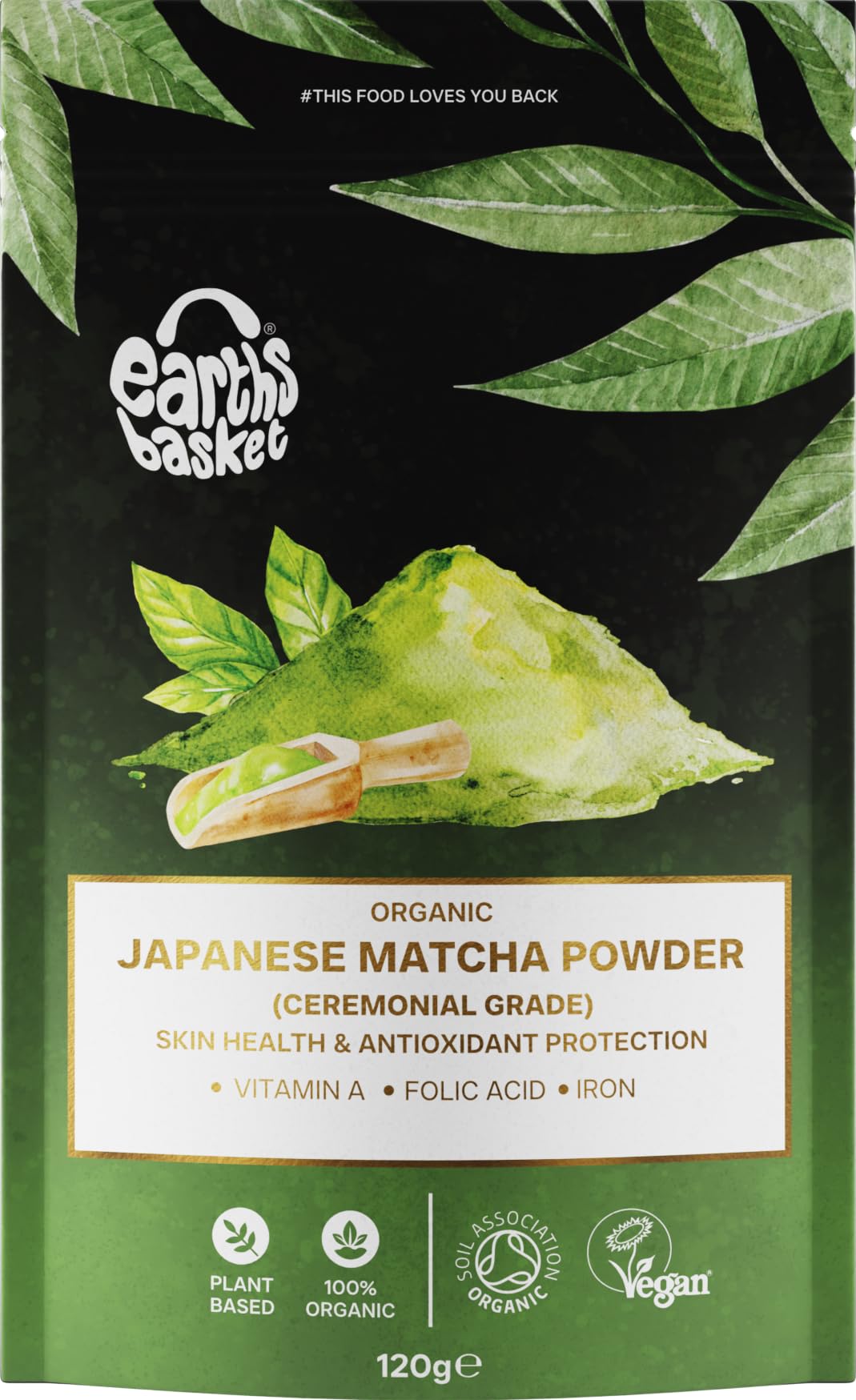 Earths Basket Organic Japanese Matcha Powder (Ceremonial Grade 120g) Uji Kyoto - 100% Pure, Antioxidant-Rich, Supports Skin Health & Immunity with