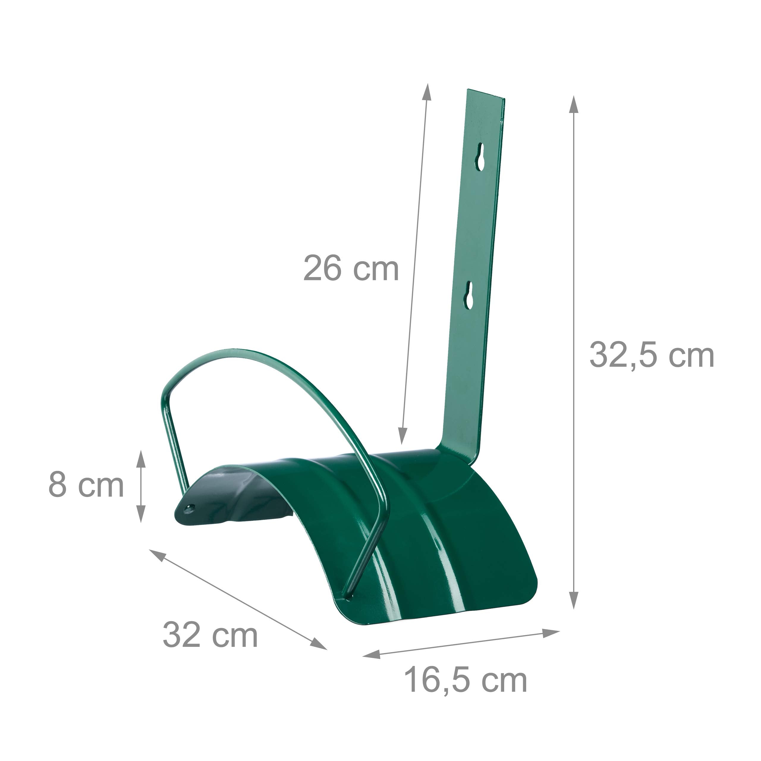 Relaxdays Wall Hose Holder, Metal, Wall Holder for 5/8 Inch (15 mm) Hoses, for 60 m Garden Hoses, Hose Hook, Green