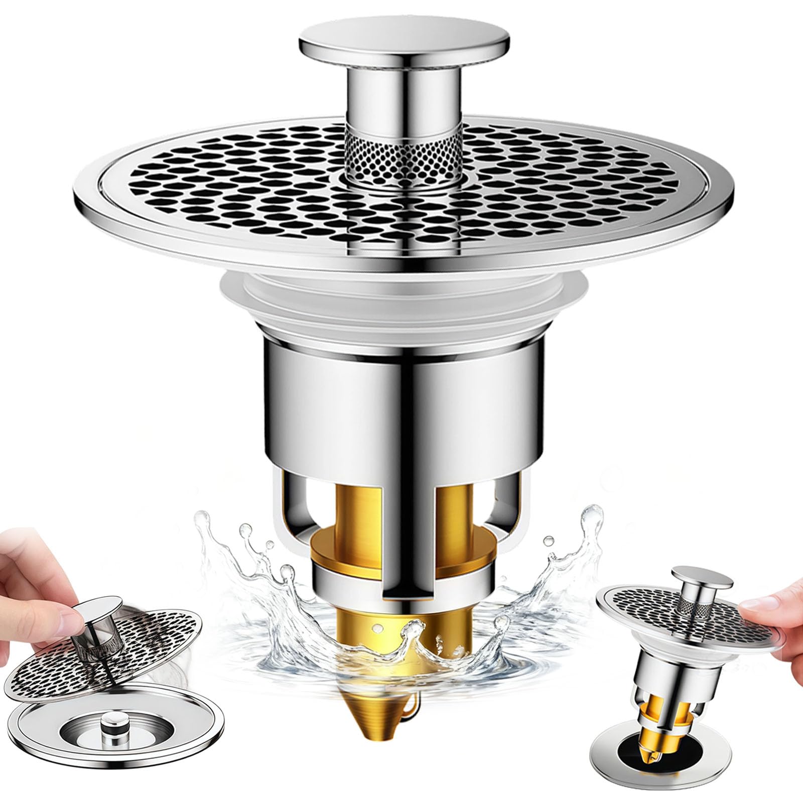Upgraded 3 in 1 Bathroom Sink Plug, Sink Stopper Universal Pop Up Sink Plug Replacement with Removable Filter Basket Hair Catcher, for 28-40mm Basin