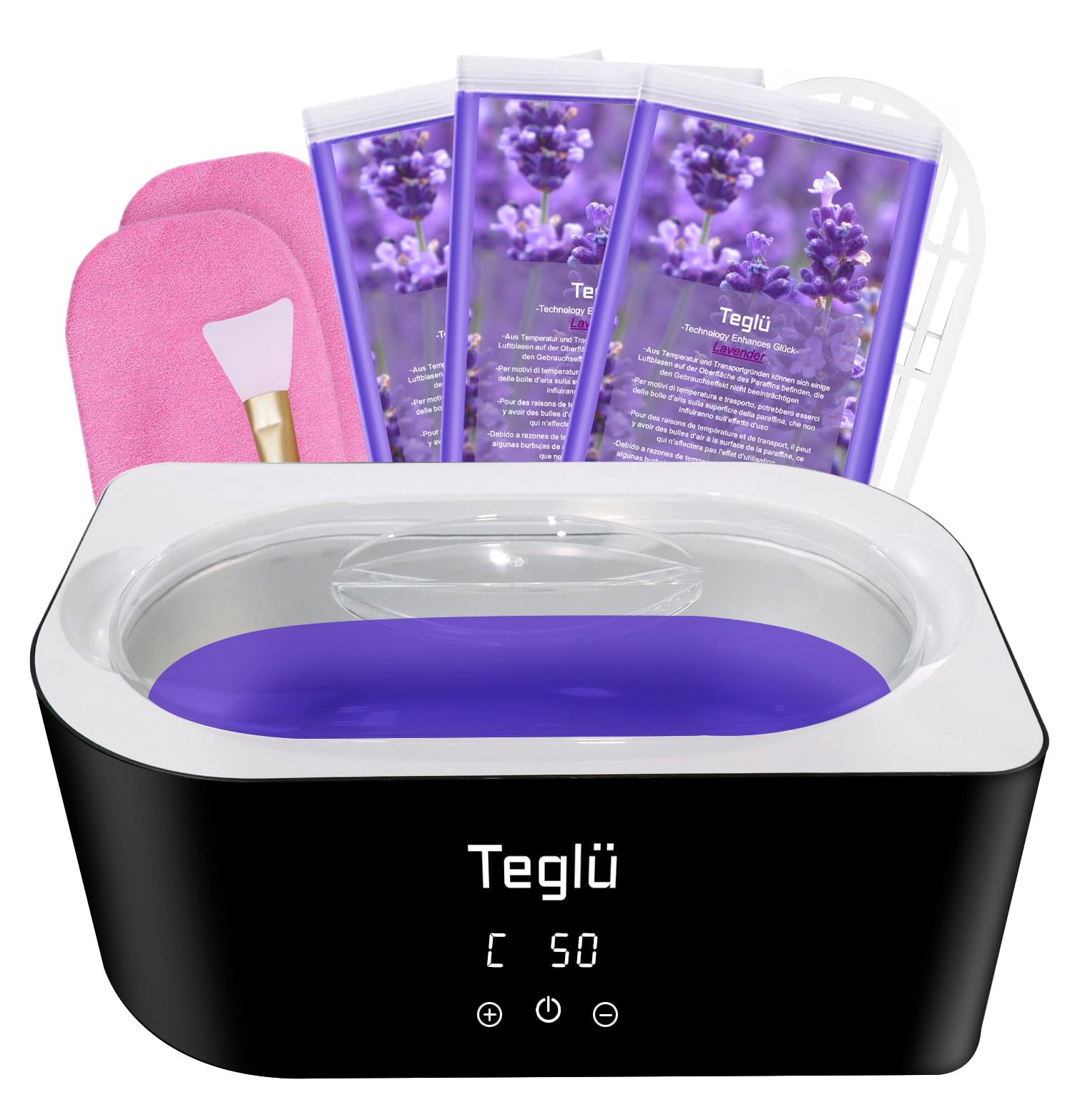 Teglu Paraffin Wax Machine for Hand and Feet 4L with 3x 450g Paraffin Wax Refill for Hand and Foot Spa, Black