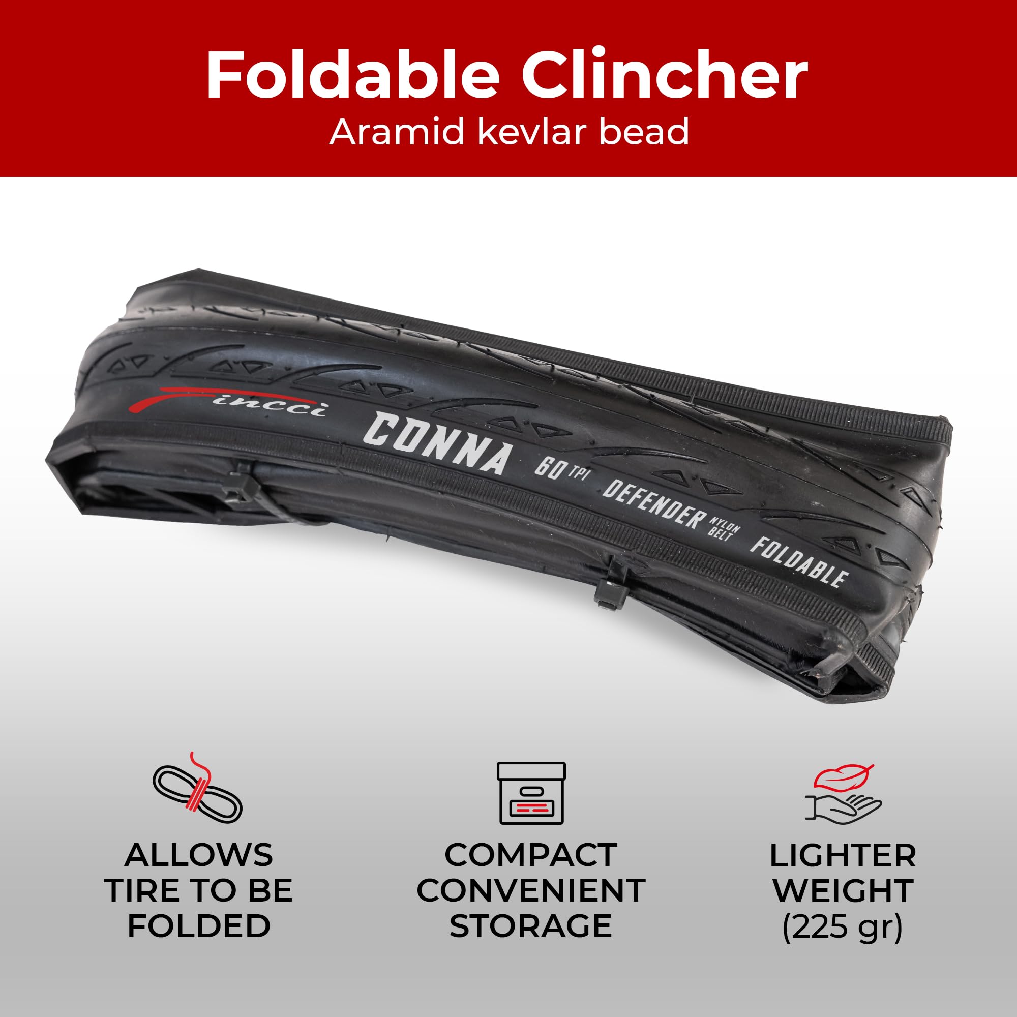 Fincci Racing Bike Tyres 700x25c - Pair Slick Foldable Tires 28 inch 25-622 with 1mm Nylon Protection 60 TPI - Pack of 2 for Folding, Race, Hybrid,