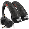 Fincci Set Pair 26 x 2.125/2.1 inch Slick Hybrid Foldable Bike Tyres 54-559 Tyre with Schrader Inner Tube for Cycle Road Mountain MTB Bicycle with