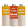 Wild Natural Refillable Body Wash 300ml - 3 Pack of Shower Gel Refills in a Variety of Scents - Includes Honey & Almond, Amber & Oud and Santorini