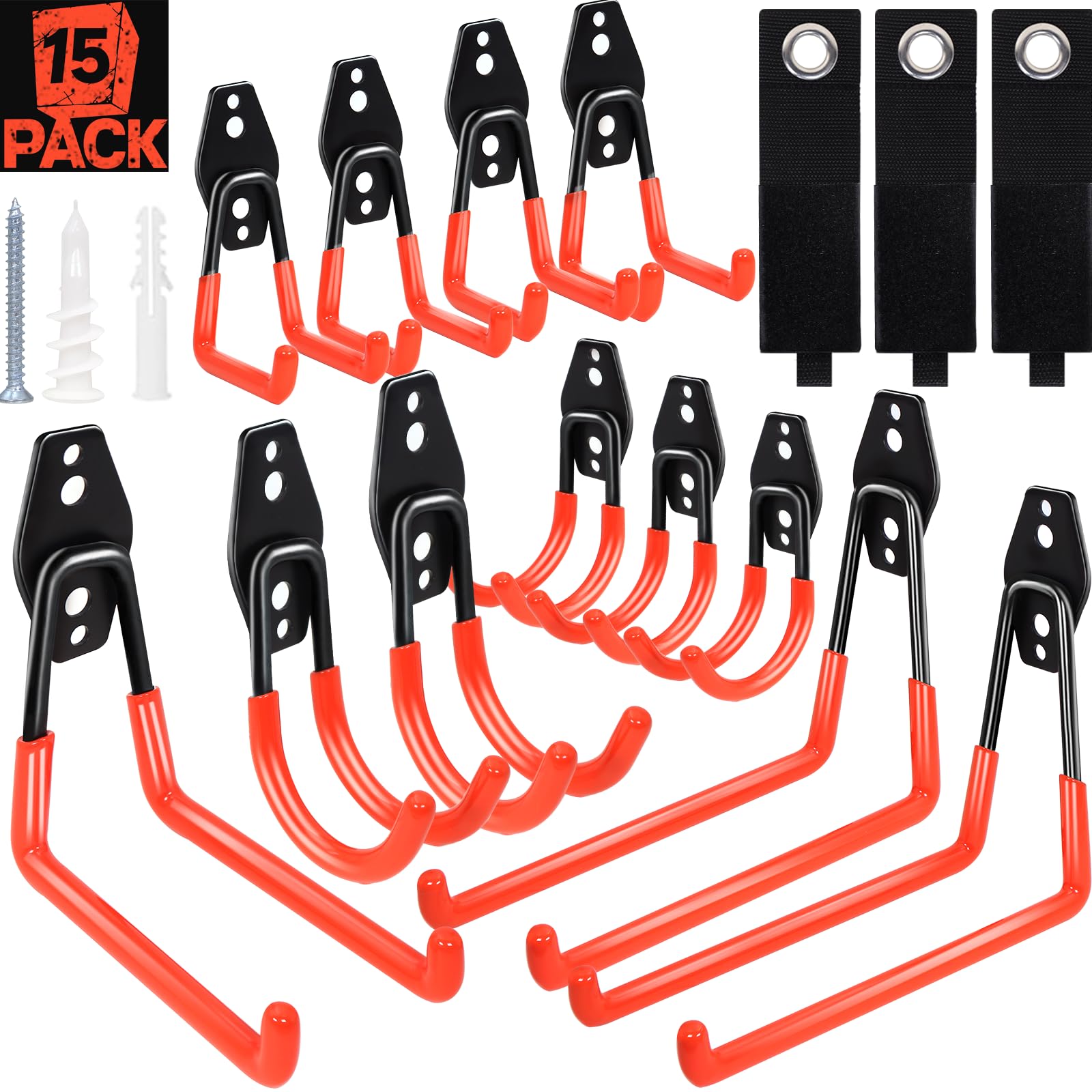 SBGGRL 15 Pack Garage Hooks Heavy Duty,Garage Hangers Storage System Hooks for Shed Yard Tools Ladders Bikes Hose Hanging Wall Mount with Anti-Slip