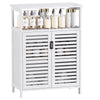 HITNET Bathroom Floor Storage Cabinet, Freestanding Bamboo Side Storage Organizer with Double Doors and Open Shelves, Space Saving Small Kitchen