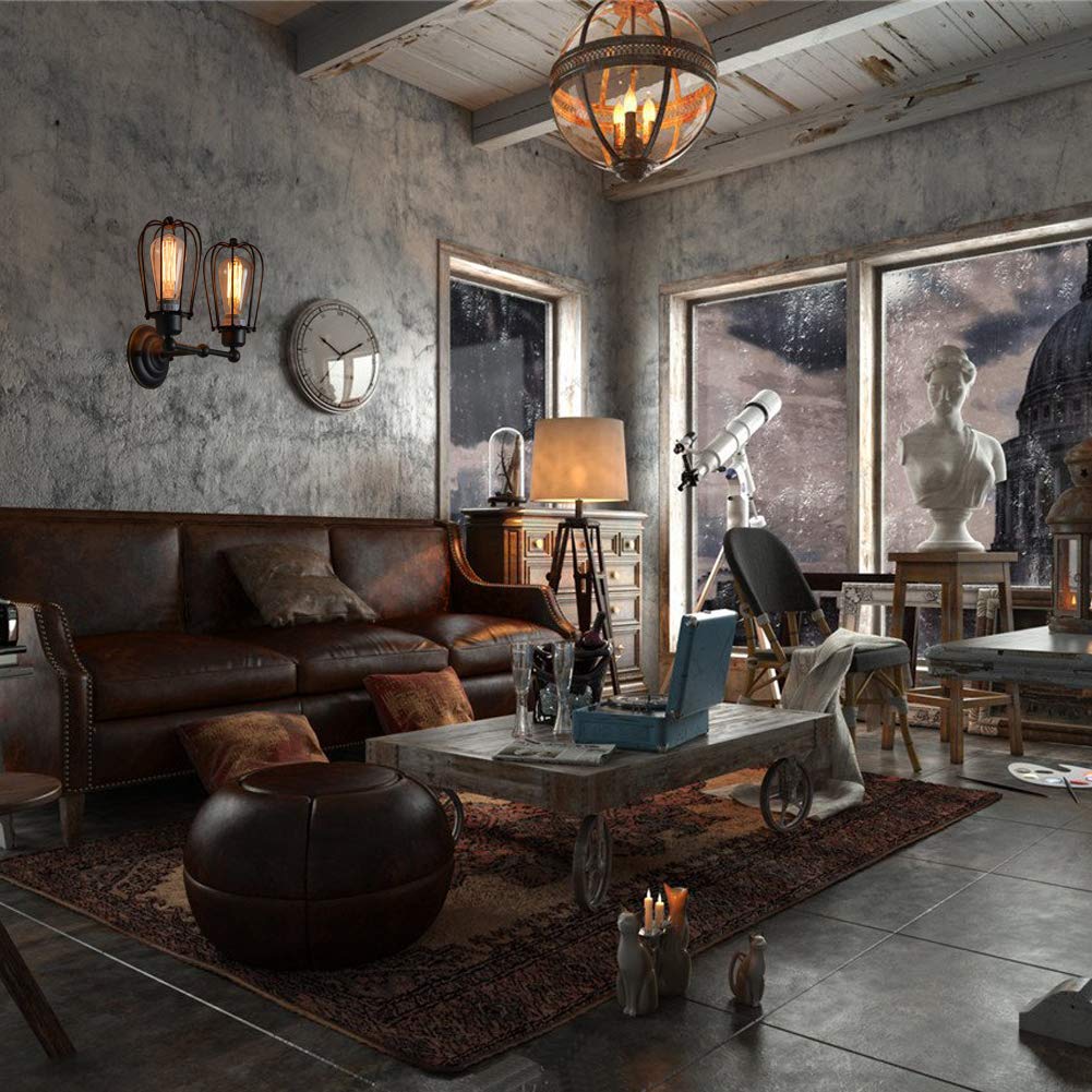 YNXing Loft Antique Iron Art Double-Head Pomelo Wall Lamp American Country Style Antique Restaurant Corridor LED Wall Lamp