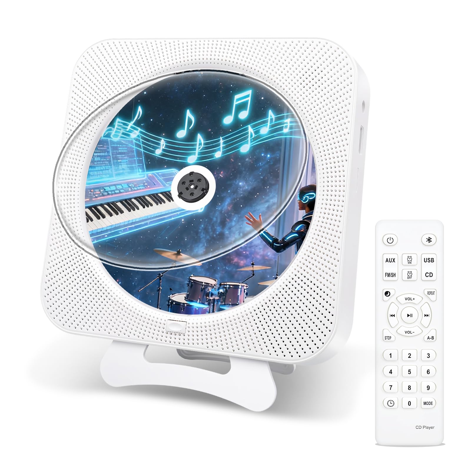Adirigo Portable CD Player with Bluetooth, Desktop Wall-Mountable CD Players for home Boombox with Hi-Fi Speakers, LCD Display, FM Radio, USB, AUX