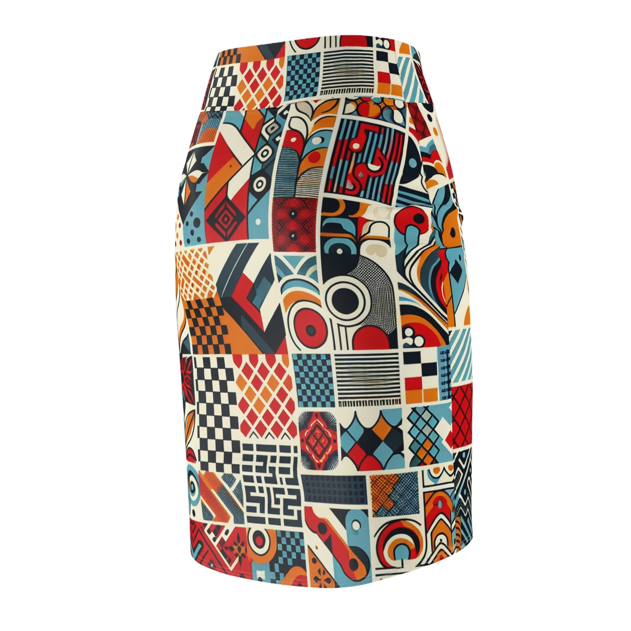 Elara Stirling - Vibrant Red Checkerboard Pencil Skirt with Organic Shapes and Quality Comfort
