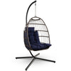 SereneLife Foldable Egg Chair with Stand, Rattan Wicker Hanging Swing for Indoor Outdoor Use, Waterproof Cushion & Headrest, Cozy Garden, Patio,