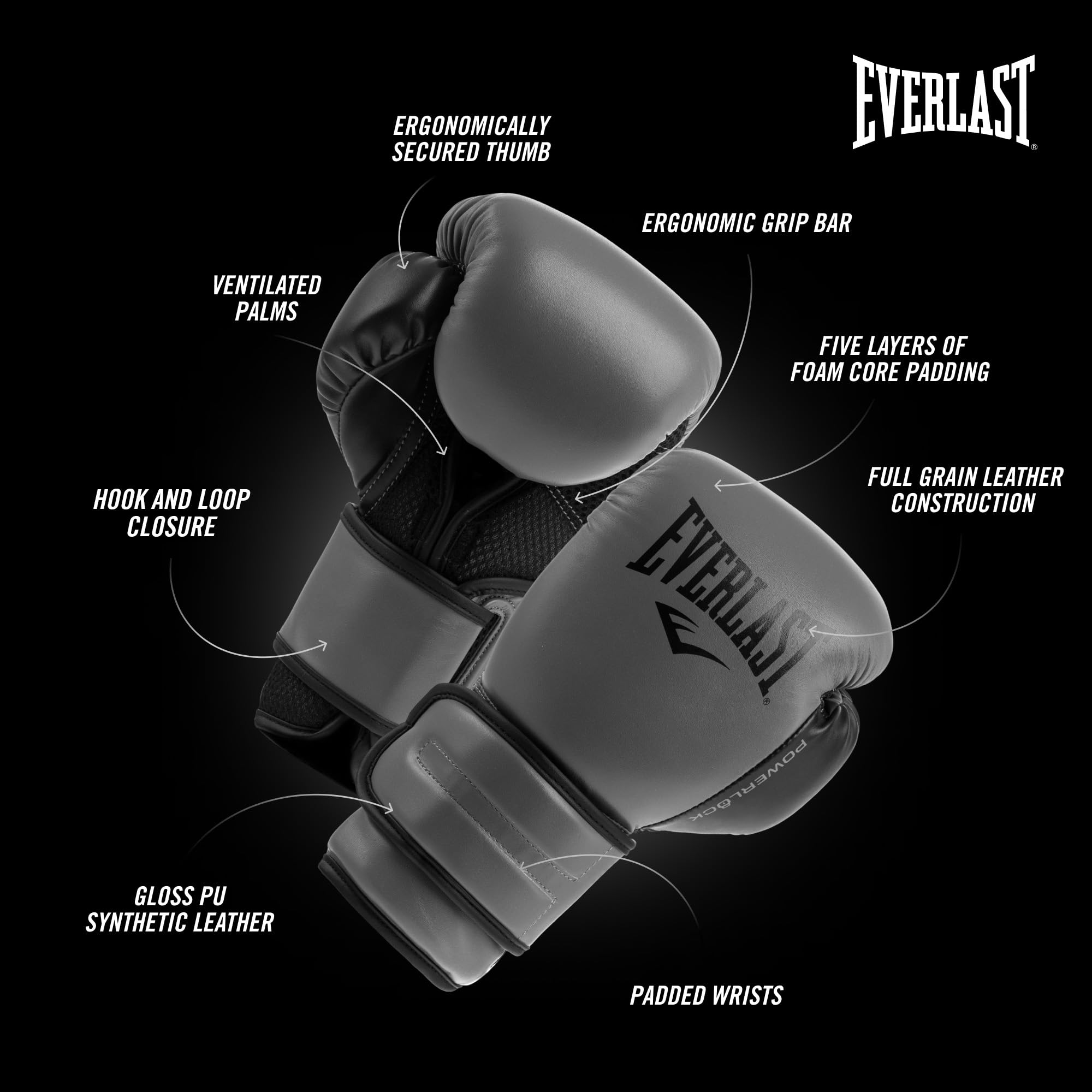 Everlast P00002306 Powerlock 2R Training Glove Charcoal 14OZ