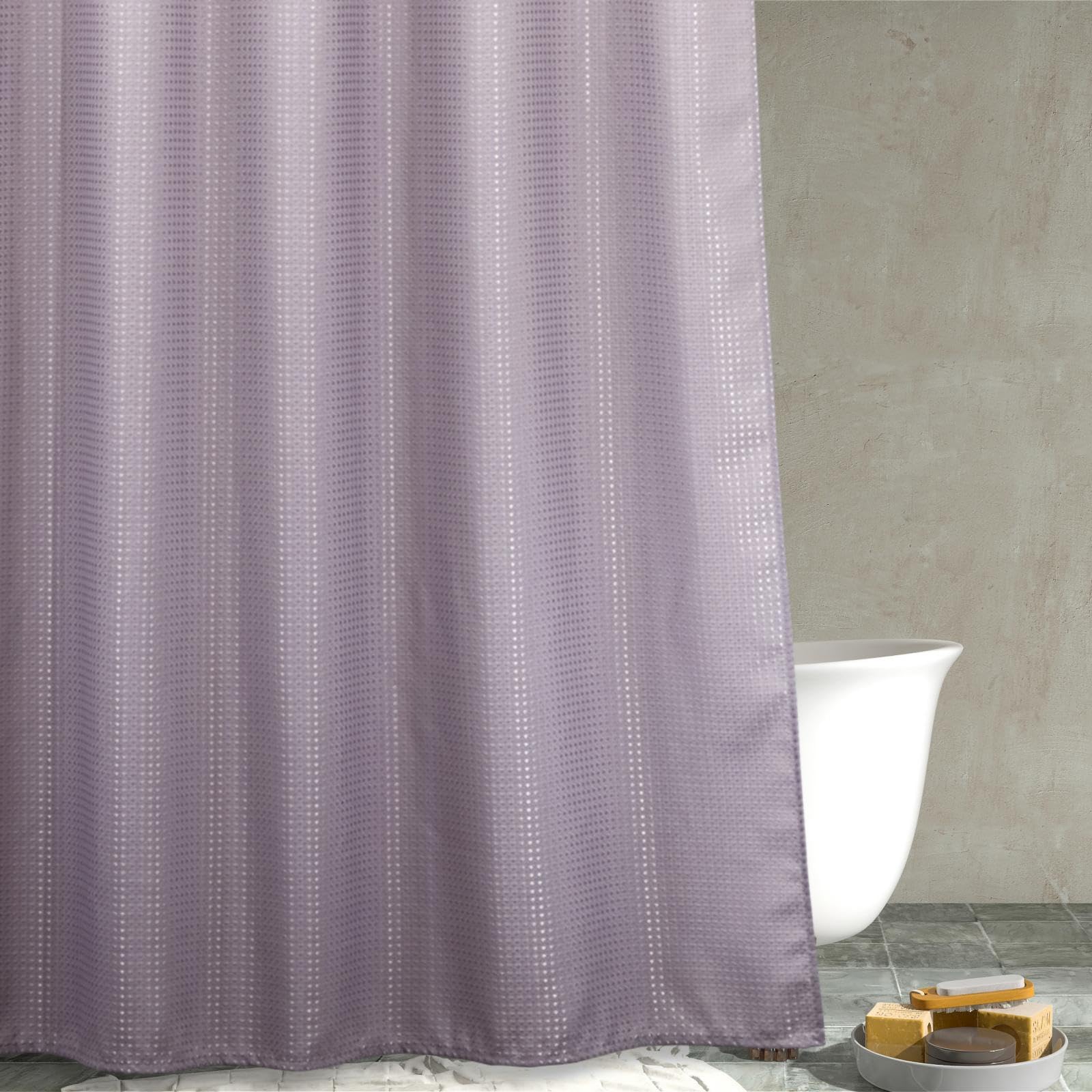 Popkozzi Lavender Waffle Fabric Shower Curtain: Light Purple Lilac Heavy Duty Textured Shower Curtains for Bathroom - Water Repellent Washable Thick
