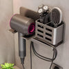 Jorun Hair Dryer and Straightener Holder Wall Mount - Multi-Functional Self-Adhesive Hair Brush Holder With Plug Hook and Storage Cup (Gun Gray)