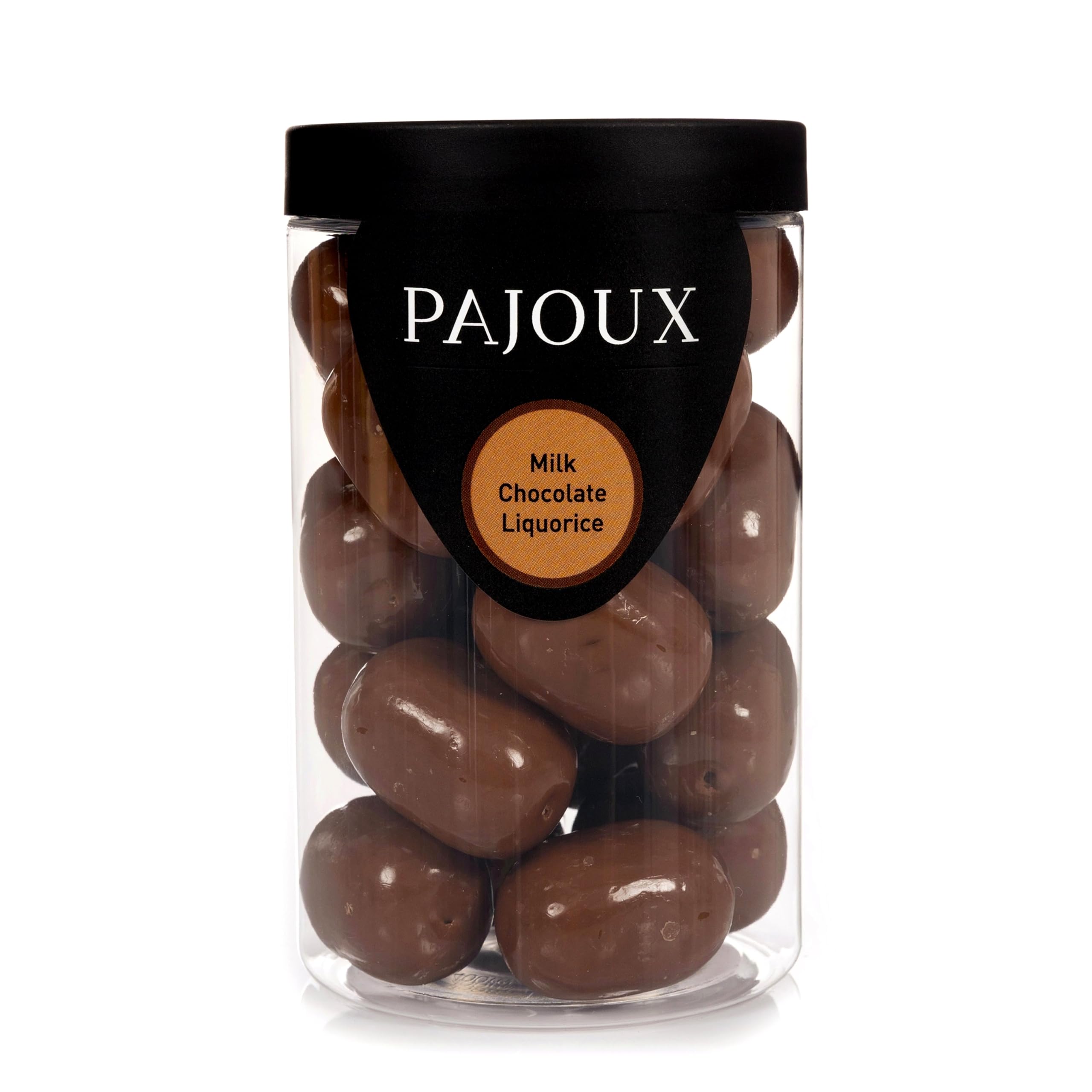 Pajoux Milk Chocolate Liquorice (Large) 280g | Chocolate Covered Liquorice Balls - Palm Oil Free - Chocolate in a Gift Jar
