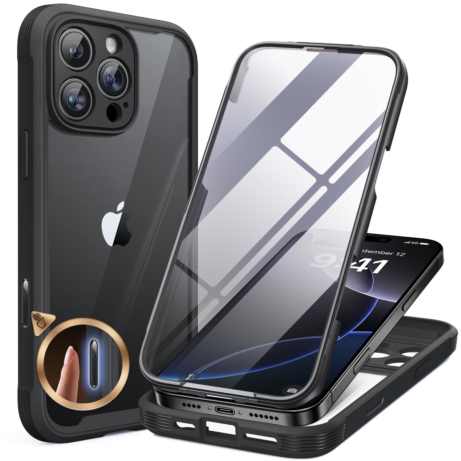 Miracase Glass Case for iPhone 16 Pro Case 6.3-Inch,[Camera Control Button Covered] + [Built-in 9H Tempered Glass Screen Protector without Bubble]