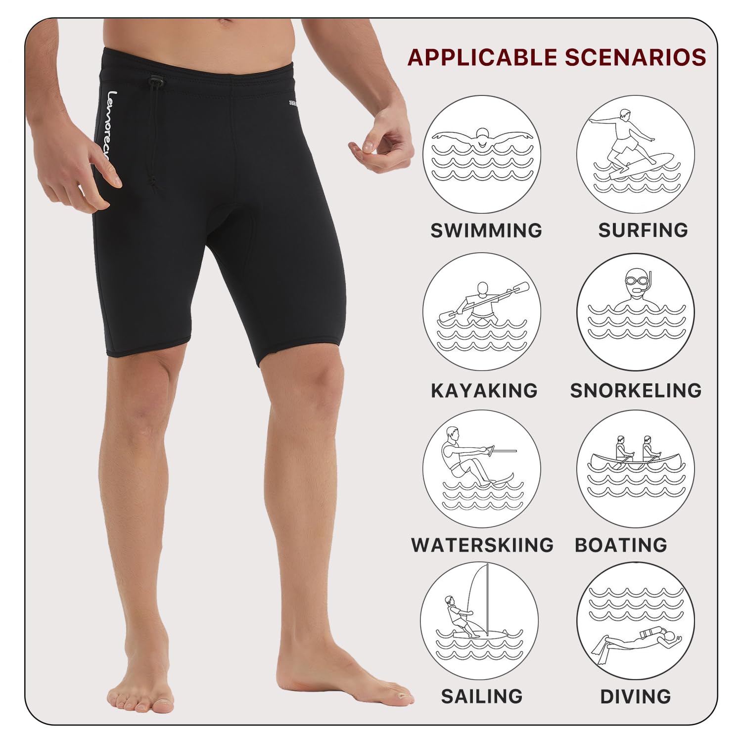 Lemorecn Wetsuits Pants Shorts 3mm Neoprene Canoeing Swimming Pants(UK1035-XL)