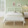 Lutown-Teen White Double Bed 140x200 with Curved Headboard, 36 cm High Metal European Double Bed Frame 140 x 200 cm with Steel Slats, Storage Space
