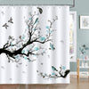 Bonhause Watercolor Blue Flower Shower Curtain Blossom Bird Tree Branch Bathroom Curtain 180 x 180 cm Waterproof Mildew & Mould Resistant Polyester