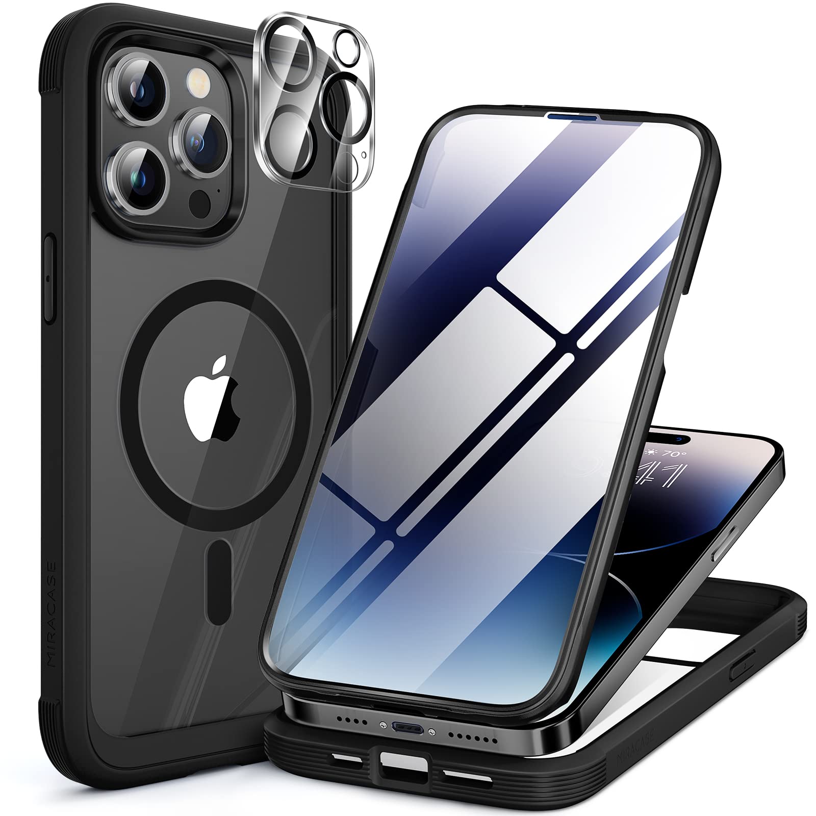 Miracase Magnetic for iPhone 14 Pro Max Case 6.7", Built-in [Bubble-free] Tempered Glass Screen Protector +Camera Lens Protector, [Compatible with