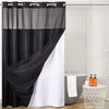 Furlinic Shower Curtain Hookless Black Jacquard Waffle Fabric 96inch Extra Long Weighted Anti Mould with White Polyester Snap in Liner and Mesh