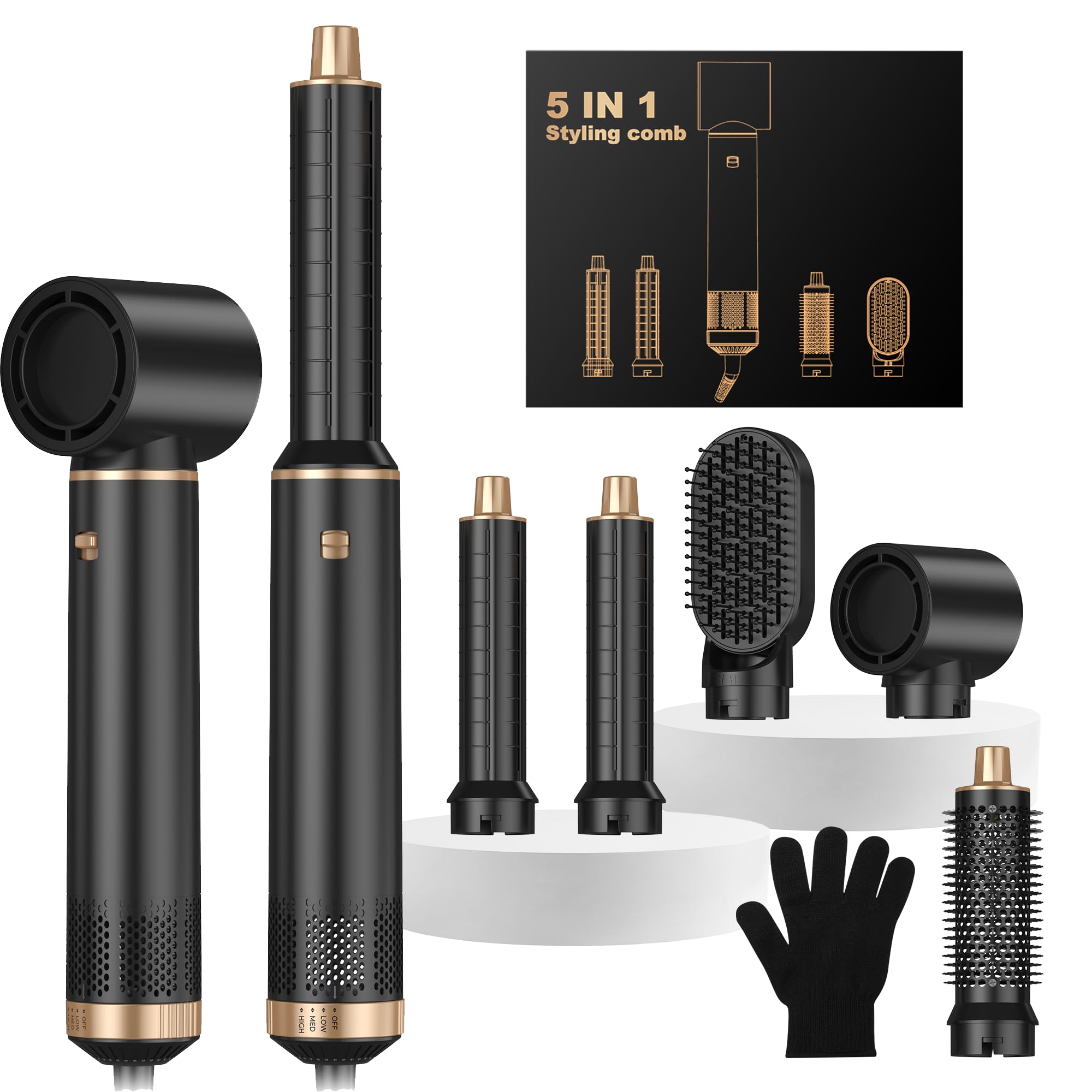 Airbrush Hair Styler, Air Brush 5 in 1 with Curl Straighten, Volumise, Smooth and Drying for Styling, Airbrush 5 in 1 Hot Air Styler for All Hair