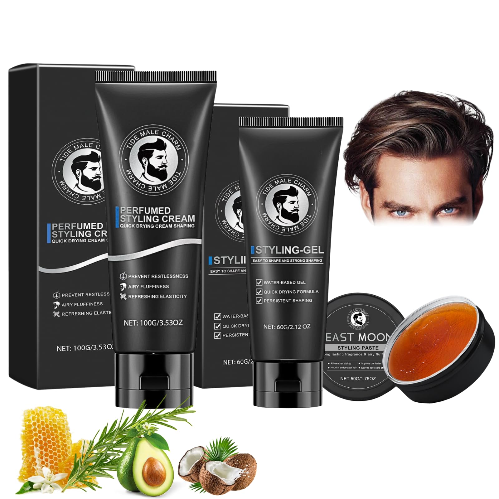 3Pcs Men's Premium Hair Styling Set ? Includes Perfumed Hair Styling Cream, Styling Hair Gel, and Styling Hair Paste ? High Hold, Ultra Matte Finish ?