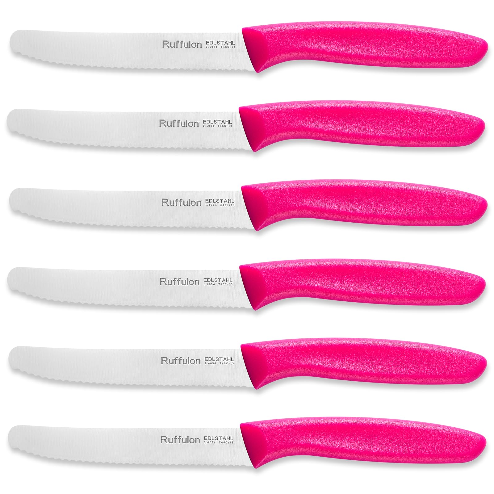 Ruffulon Tomato Knife Set of 6,Serrated Kitchen Knives,Sharp Blade Classic Utility Knife,Stainless Steel Wavy Edge Tomato Knives&Table
