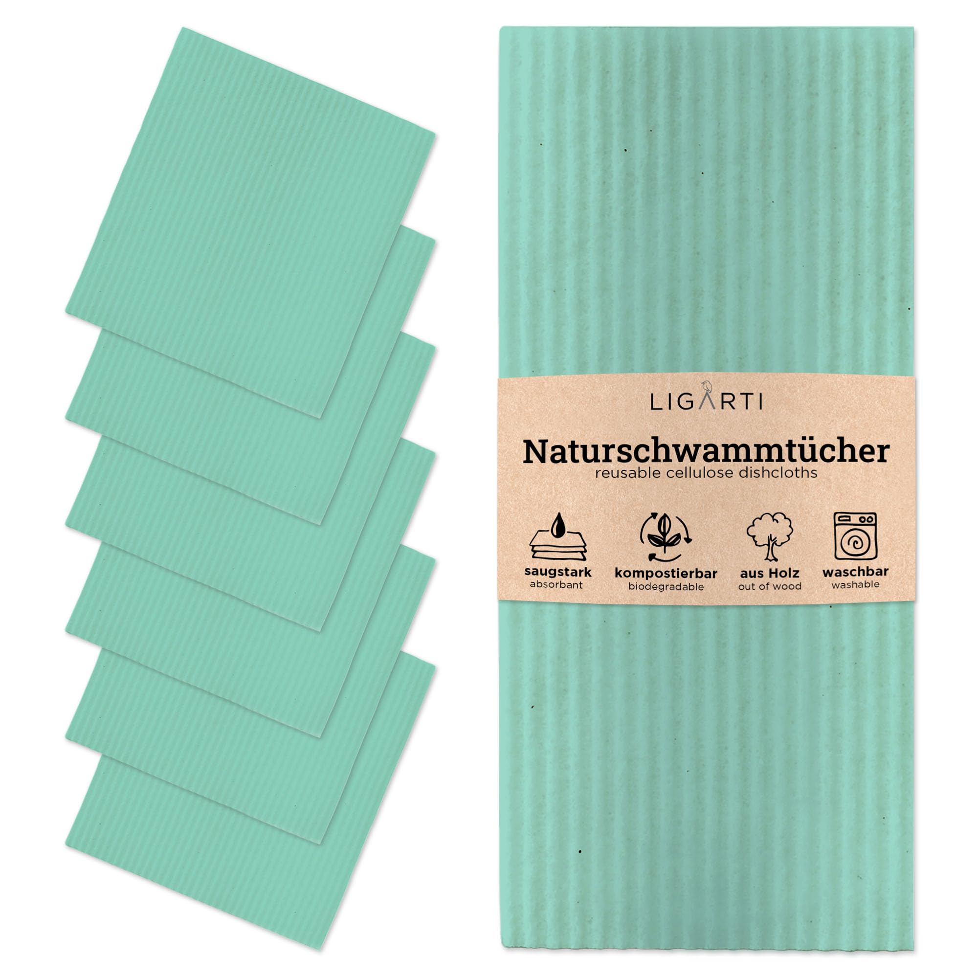Sponge cloths made of wood (100% eco & washable) Set of 6 dishcloths sustainably compostable I All-purpose cloths for the household Made in Germany I