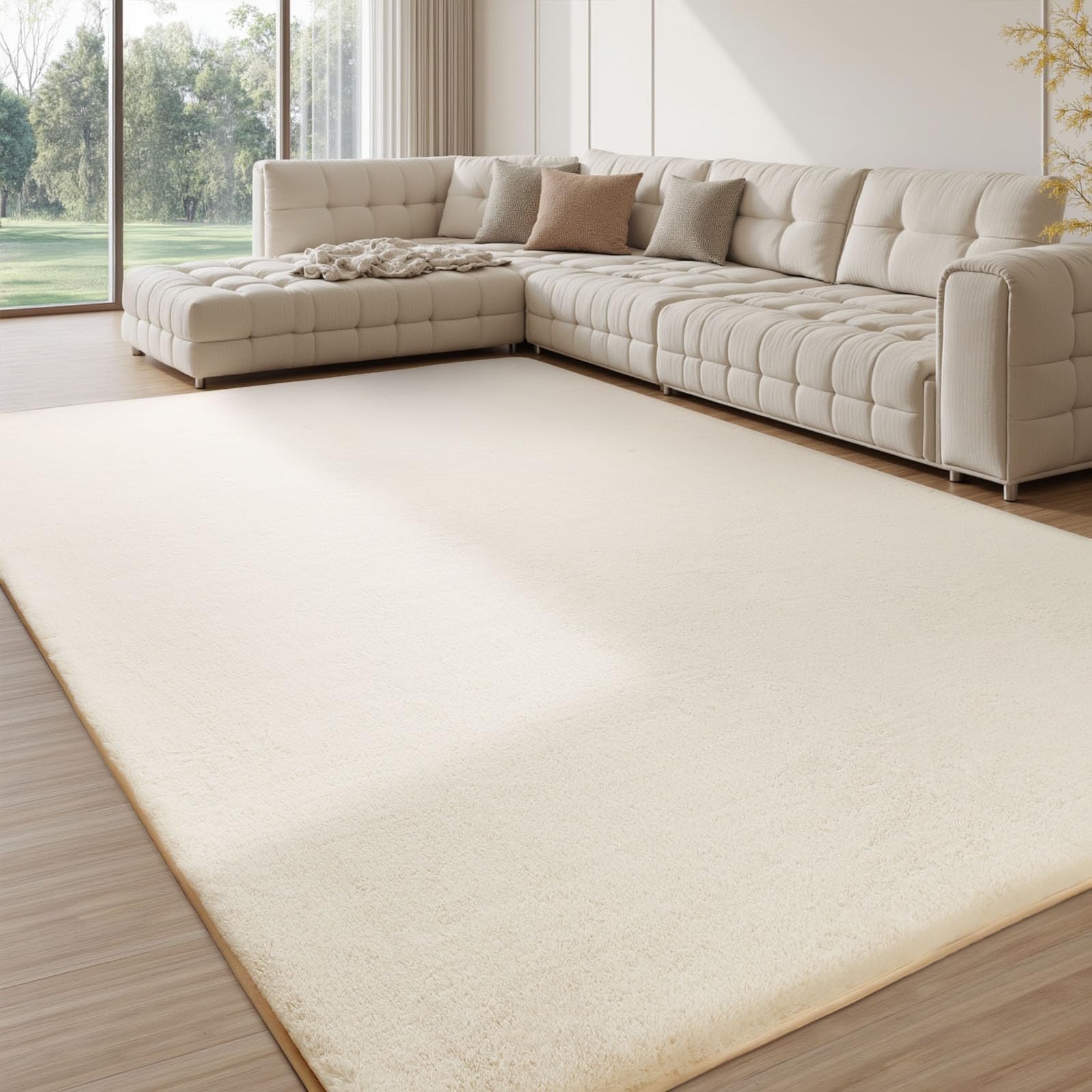 Sour Lemon Rugs Living Room - Grey Area Rugs for Bedroom Faux Rabbit Fur Large Rug,Anti Slip Rug Large Floor Carpet Short Pile Area Rug for Living