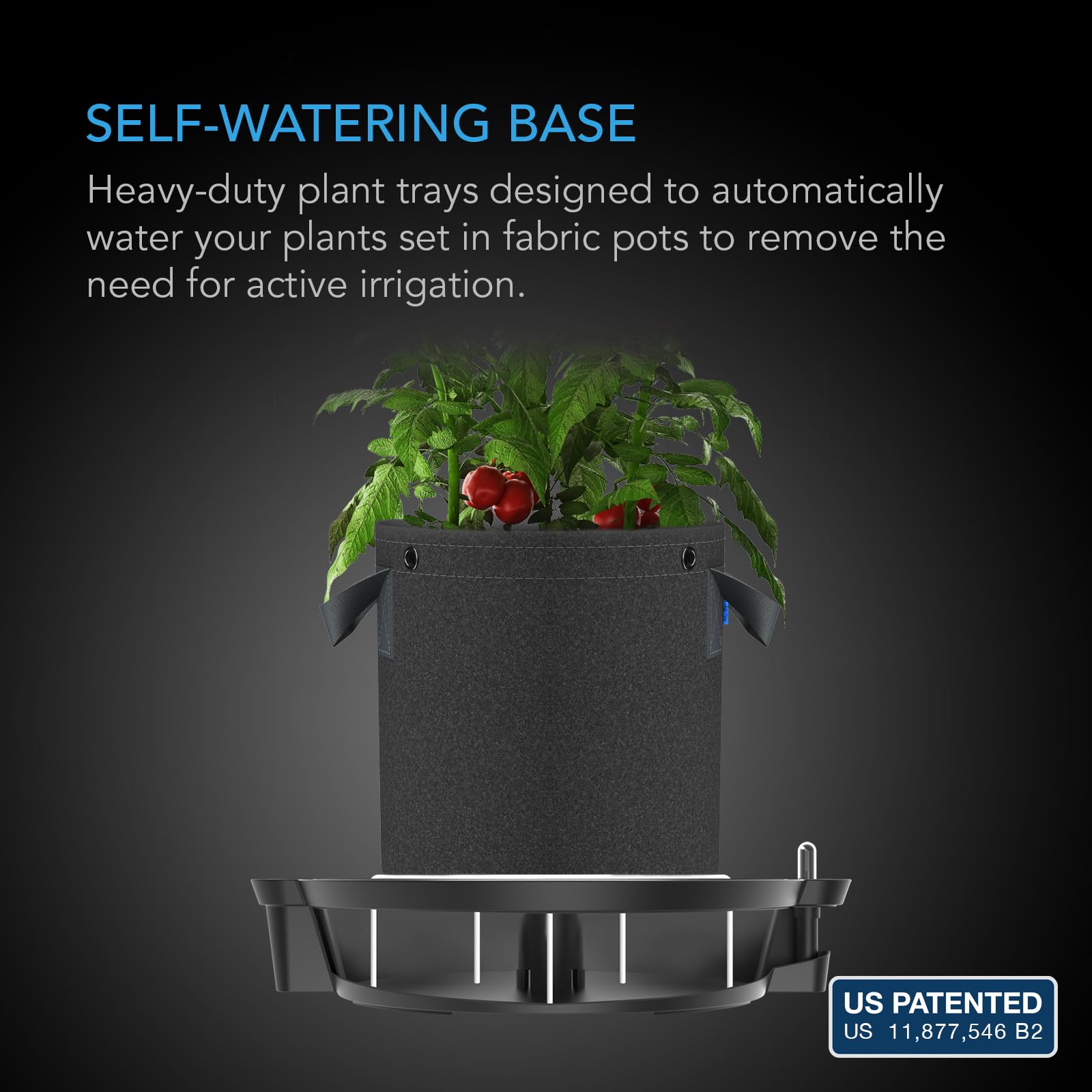 AC Infinity Self-Watering Fabric Pot Base, 4-Pack Auto-Irrigation Water Delivery System with Reservoir Meter, Elevated Plant Saucers for Use in Indoor