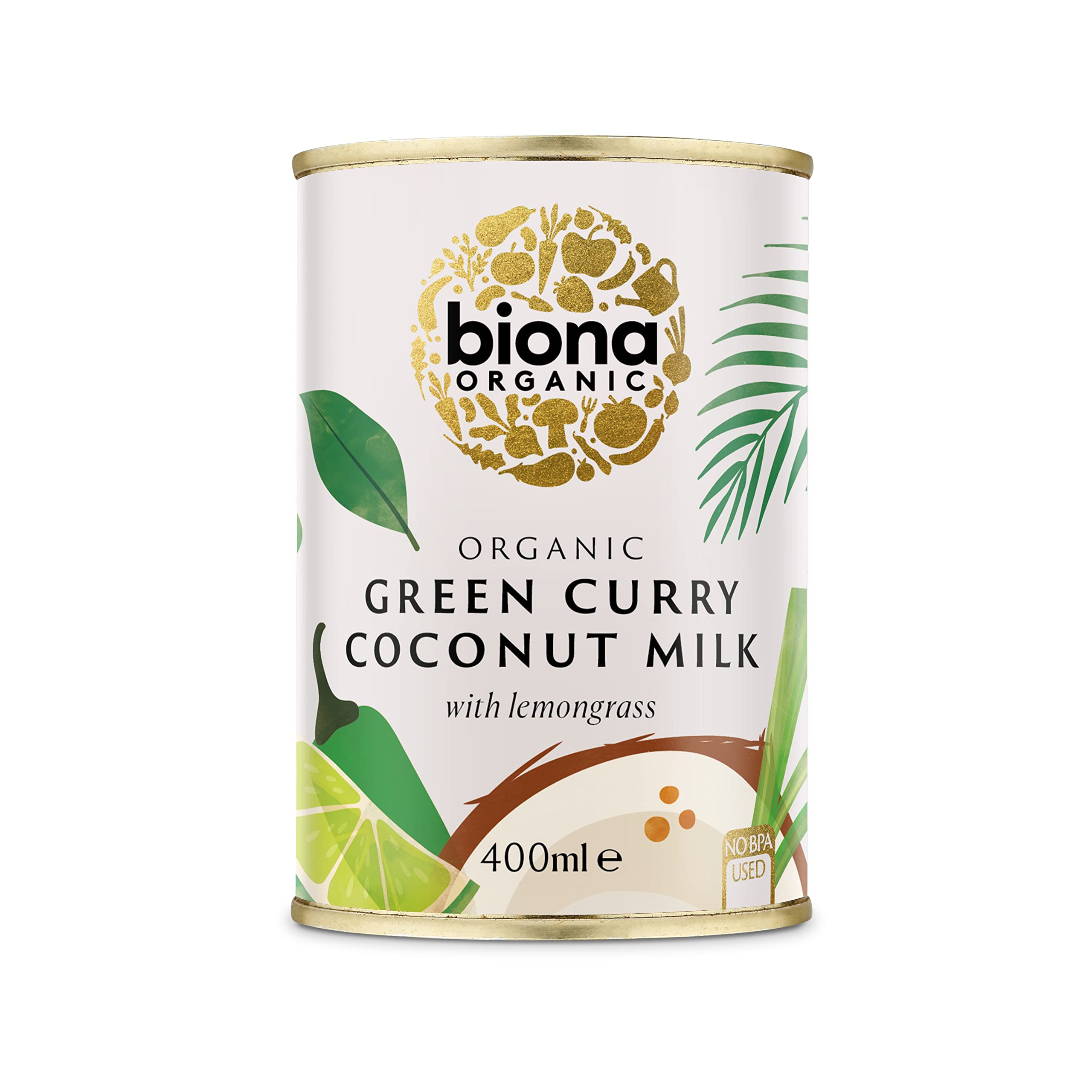 Biona Organic Green Curry Coconut Milk 400ml, Pack of 6 - Dairy Free, Naturally Vegan - Blended with Chilli and Lemongrass - Pressed from Coconut