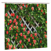 Spring Summer Outdoor Garden Shower Curtain, Rustic Decor Red Roses Flower on Fence, Waterproof Farmhouse Bath Curtain, Bathroom Decor Set with 12