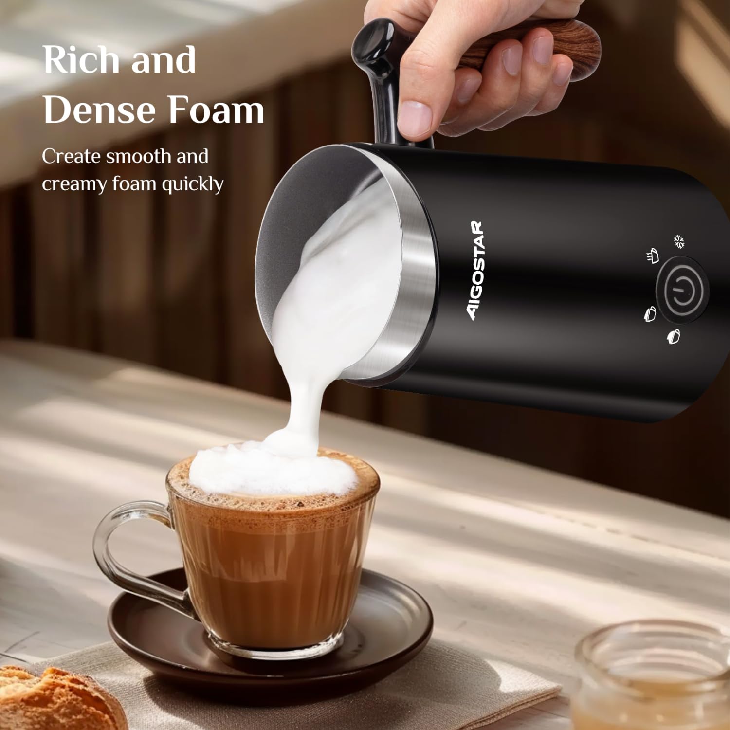 Aigostar Automatic Milk Frother and Warmer, Electric Milk Steamer Milk Heater, 4 in 1 Hot & Cold Milk Foamer Coffee Frother for Latte Cappuccino Hot