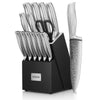 Kitchen Knife Set, FOHERE Knife Set with Block with Advanced Self Sharpening Technology, 14 Pieces Waved Texture Knives Set, Stainless Steel Kitchen