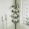 HapiRm Telescopic Shower Caddy Corner - Tension Bathroom Corner Shelves with Soap Holder, Toothbrush Holder and 4 Hooks, Height Adjustable Stainless