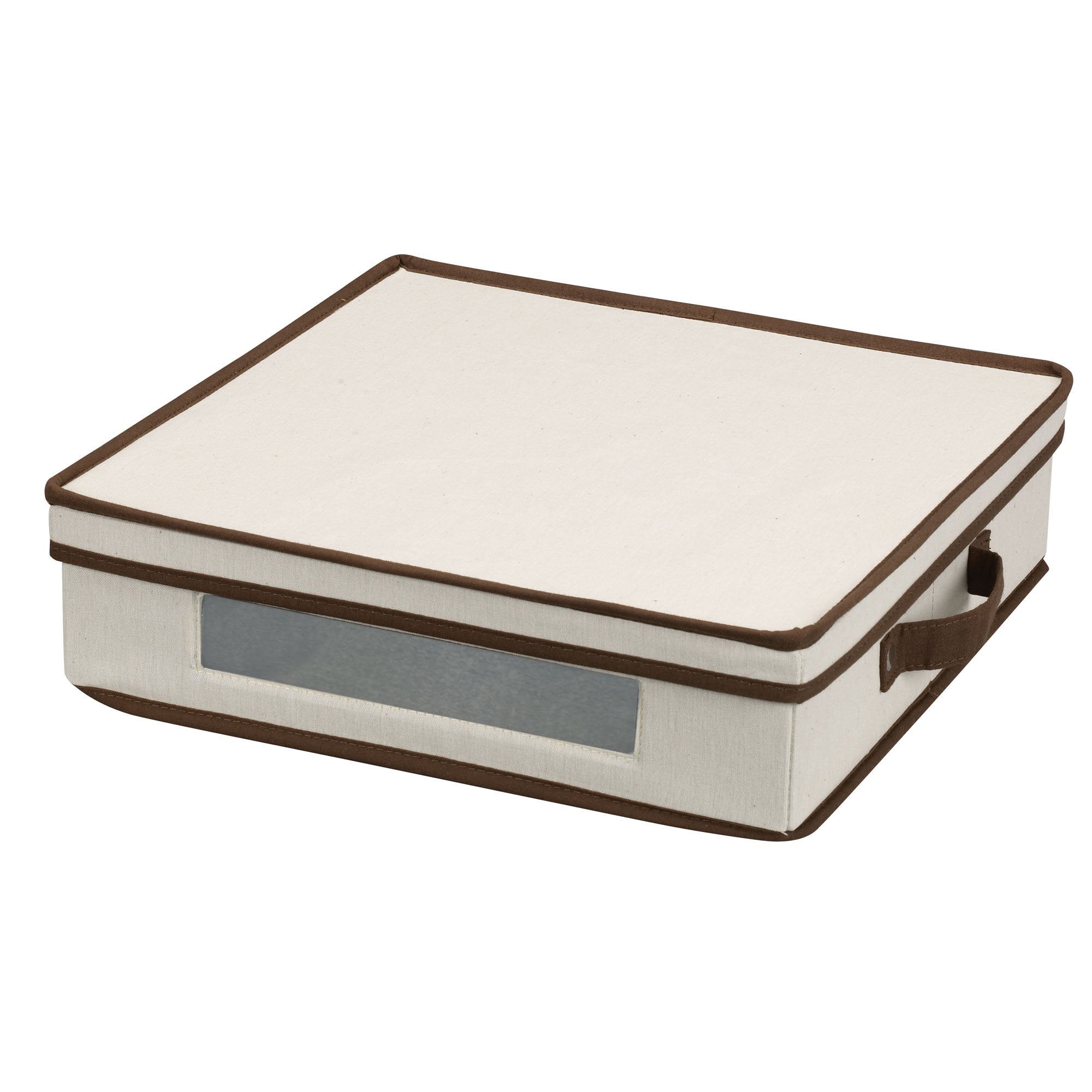Household Essentials Vision Window Charger Plate Storage Chest, Natural Canvas with Brown Trim